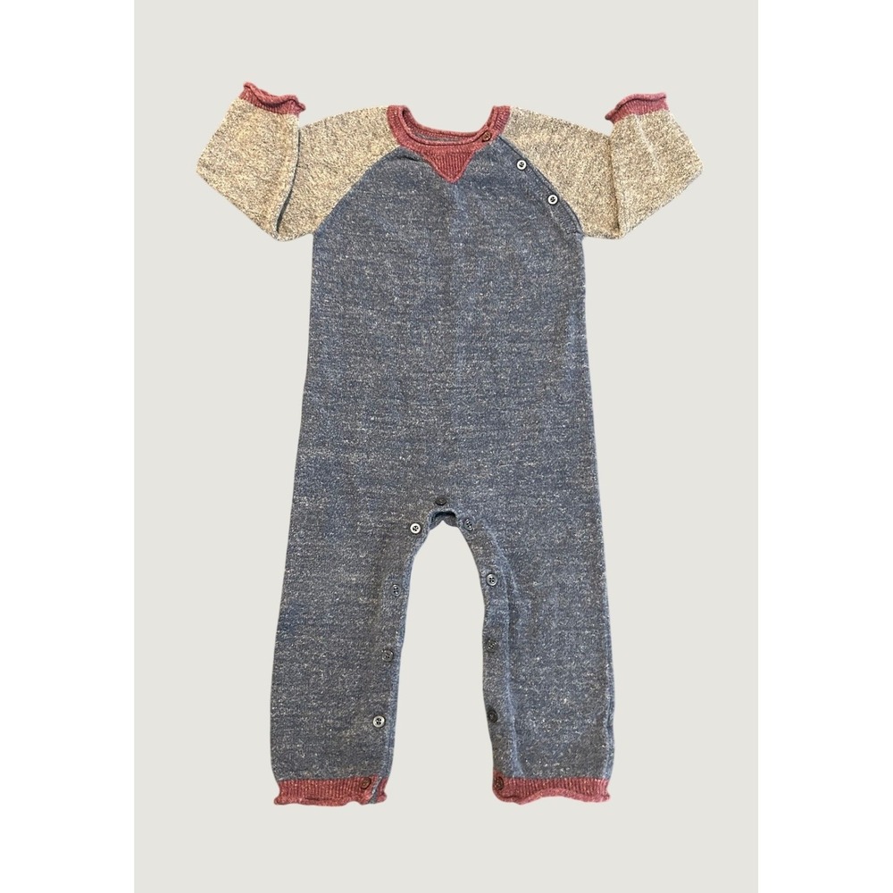 Baby Gap Knit Romper Blue Grey Burgundy 18-24 Months Sweater Jumpsuit 1542